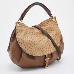 Miu Miu Tri Color Ostrich and Leather Top Handle Bag