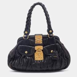 Miu Miu Black Matelassé Leather Coffer Frame Satchel