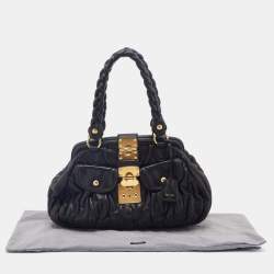 Miu Miu Black Matelassé Leather Coffer Frame Satchel