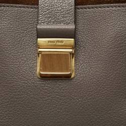 Miu Miu Grey /Brown Madras Leather Push Lock Tote