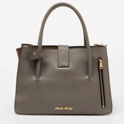 Miu Miu Grey /Brown Madras Leather Push Lock Tote