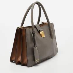 Miu Miu Grey /Brown Madras Leather Push Lock Tote