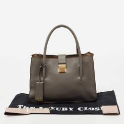 Miu Miu Grey /Brown Madras Leather Push Lock Tote