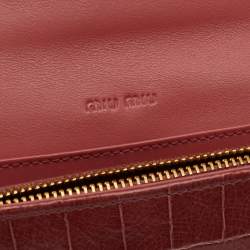 Miu Miu Light Burgundy Croc Embossed Patent Leather Continental Wallet