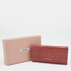Miu Miu Light Burgundy Croc Embossed Patent Leather Continental Wallet