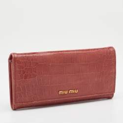 Miu Miu Light Burgundy Croc Embossed Patent Leather Continental Wallet