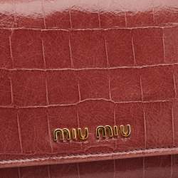 Miu Miu Light Burgundy Croc Embossed Patent Leather Continental Wallet