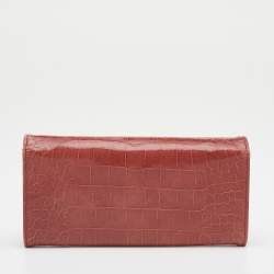 Miu Miu Light Burgundy Croc Embossed Patent Leather Continental Wallet