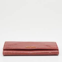Miu Miu Light Burgundy Croc Embossed Patent Leather Continental Wallet