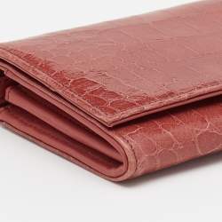 Miu Miu Light Burgundy Croc Embossed Patent Leather Continental Wallet