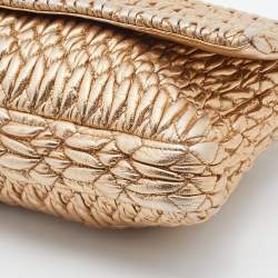 Miu Miu Metallic Gold Matelassé Leather Crystal Flap Shoulder Bag