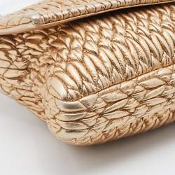 Miu Miu Metallic Gold Matelassé Leather Crystal Flap Shoulder Bag