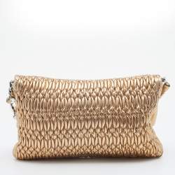 Miu Miu Metallic Gold Matelassé Leather Crystal Flap Shoulder Bag