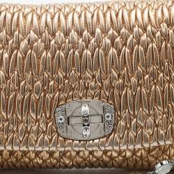 Miu Miu Metallic Gold Matelassé Leather Crystal Flap Shoulder Bag