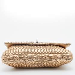 Miu Miu Metallic Gold Matelassé Leather Crystal Flap Shoulder Bag