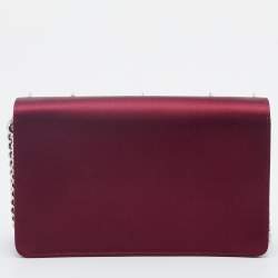 Pre Owned Miu Miu Burgundy Satin Crystal Embellished Chain Shoulder Bag