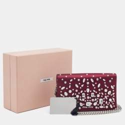 Pre Owned Miu Miu Burgundy Satin Crystal Embellished Chain Shoulder Bag