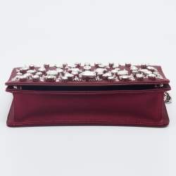 Pre Owned Miu Miu Burgundy Satin Crystal Embellished Chain Shoulder Bag