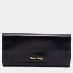 Pre Owned Miu Miu Black Matte Leather Continental Wallet