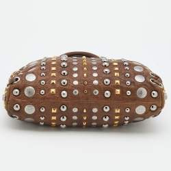 Miu Miu Brown Studded Leather Monk Zip Satchel