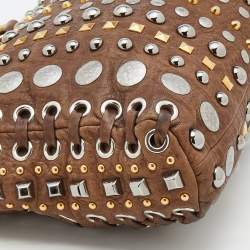 Miu Miu Brown Studded Leather Monk Zip Satchel