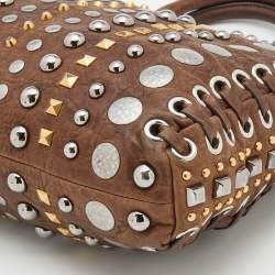 Miu Miu Brown Studded Leather Monk Zip Satchel