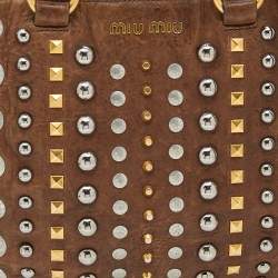 Miu Miu Brown Studded Leather Monk Zip Satchel