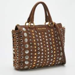 Miu Miu Brown Studded Leather Monk Zip Satchel