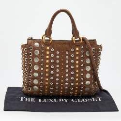 Miu Miu Brown Studded Leather Monk Zip Satchel