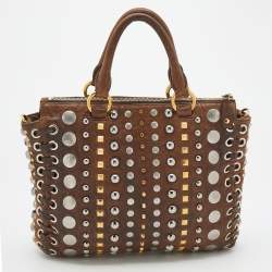 Miu Miu Brown Studded Leather Monk Zip Satchel