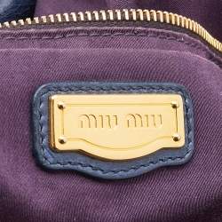 Pre Owned Miu Miu Blue Vitello Lux Leather Bow Bag