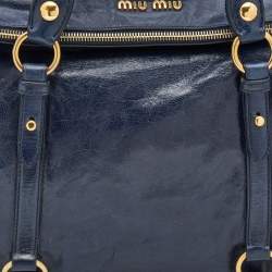 Pre Owned Miu Miu Blue Vitello Lux Leather Bow Bag