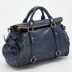 Pre Owned Miu Miu Blue Vitello Lux Leather Bow Bag