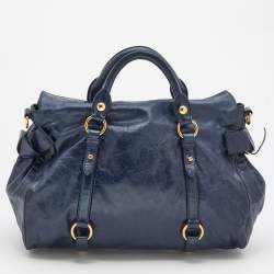 Pre Owned Miu Miu Blue Vitello Lux Leather Bow Bag