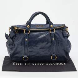 Pre Owned Miu Miu Blue Vitello Lux Leather Bow Bag