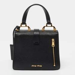 Miu Miu Black Leather Mini Madras Top Handle Bag