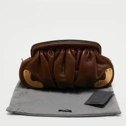 Miu Miu Brown Leather Frame Metal Clutch
