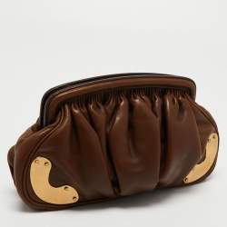 Miu Miu Brown Leather Frame Metal Clutch