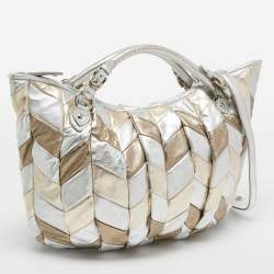 Pre Owned Miu Miu Metallic Silver/Gold Leather Harlequin Tote