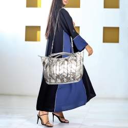 Pre Owned Miu Miu Metallic Silver/Gold Leather Harlequin Tote