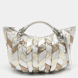 Pre Owned Miu Miu Metallic Silver/Gold Leather Harlequin Tote