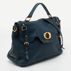 Pre Owned Miu Miu Blue Leather Turnlock Shoulder Bag