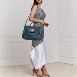 Pre Owned Miu Miu Blue Leather Turnlock Shoulder Bag