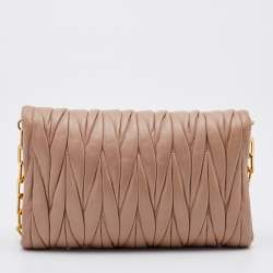Pre Owned Miu Miu Beige Matelassé Leather Flap Shoulder Bag