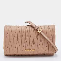 Pre Owned Miu Miu Beige Matelassé Leather Flap Shoulder Bag