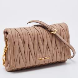 Pre Owned Miu Miu Beige Matelassé Leather Flap Shoulder Bag
