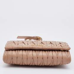 Pre Owned Miu Miu Beige Matelassé Leather Flap Shoulder Bag