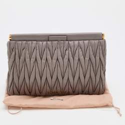 Pre Owned Miu Miu Grey Matelassé Leather Frame Clutch