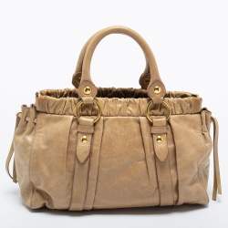 Miu Miu Beige Gathered Leather Satchel 