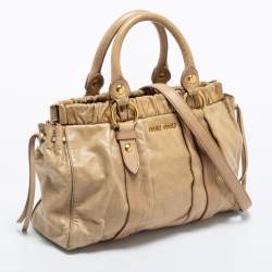 Miu Miu Beige Gathered Leather Satchel 